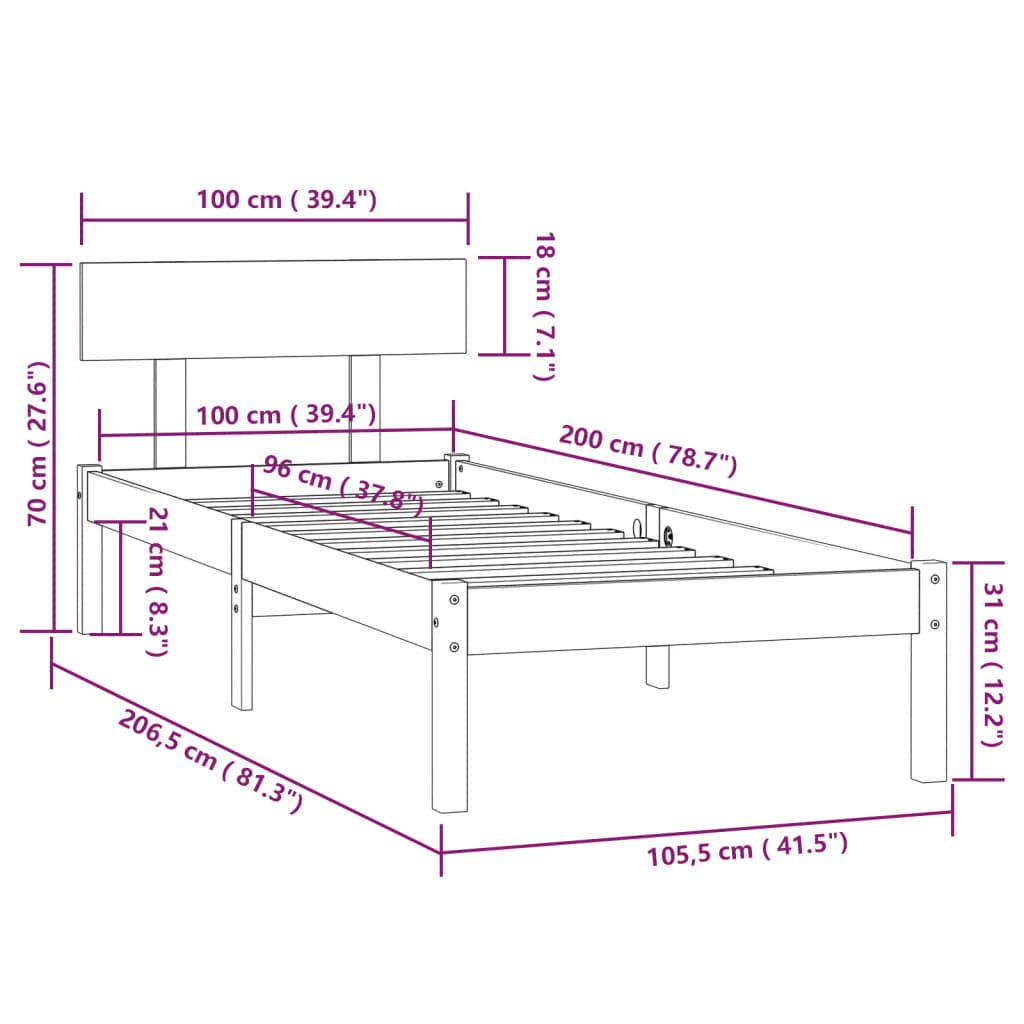 Giroletto Grigio in Legno Massello di Pino 100x200 cm | homemem39