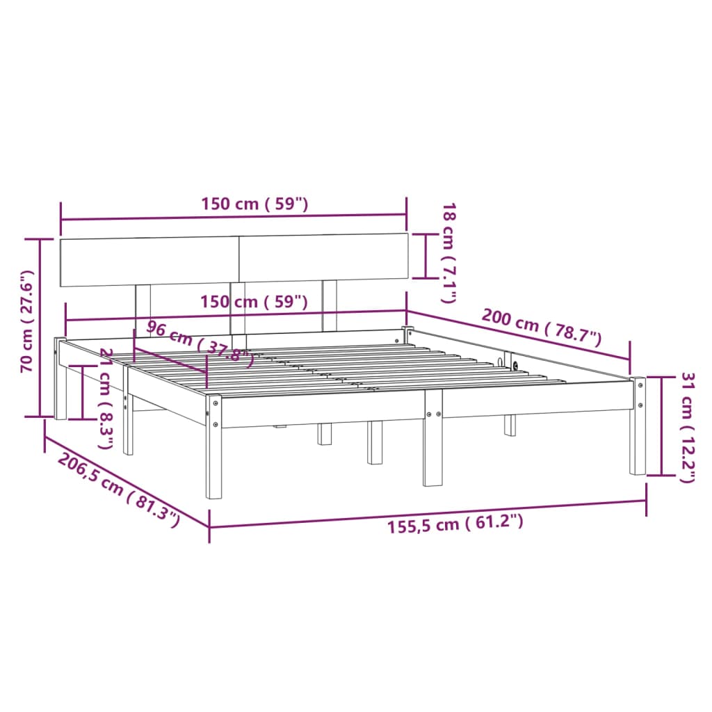 Giroletto Grigio in Massello di Pino 150x200 cm King Size | homemem39