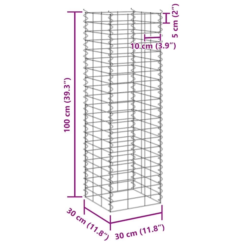Fioriere Rialzate a Gabbione 3 pz 30x30x100 cm in Ferro | homemem39