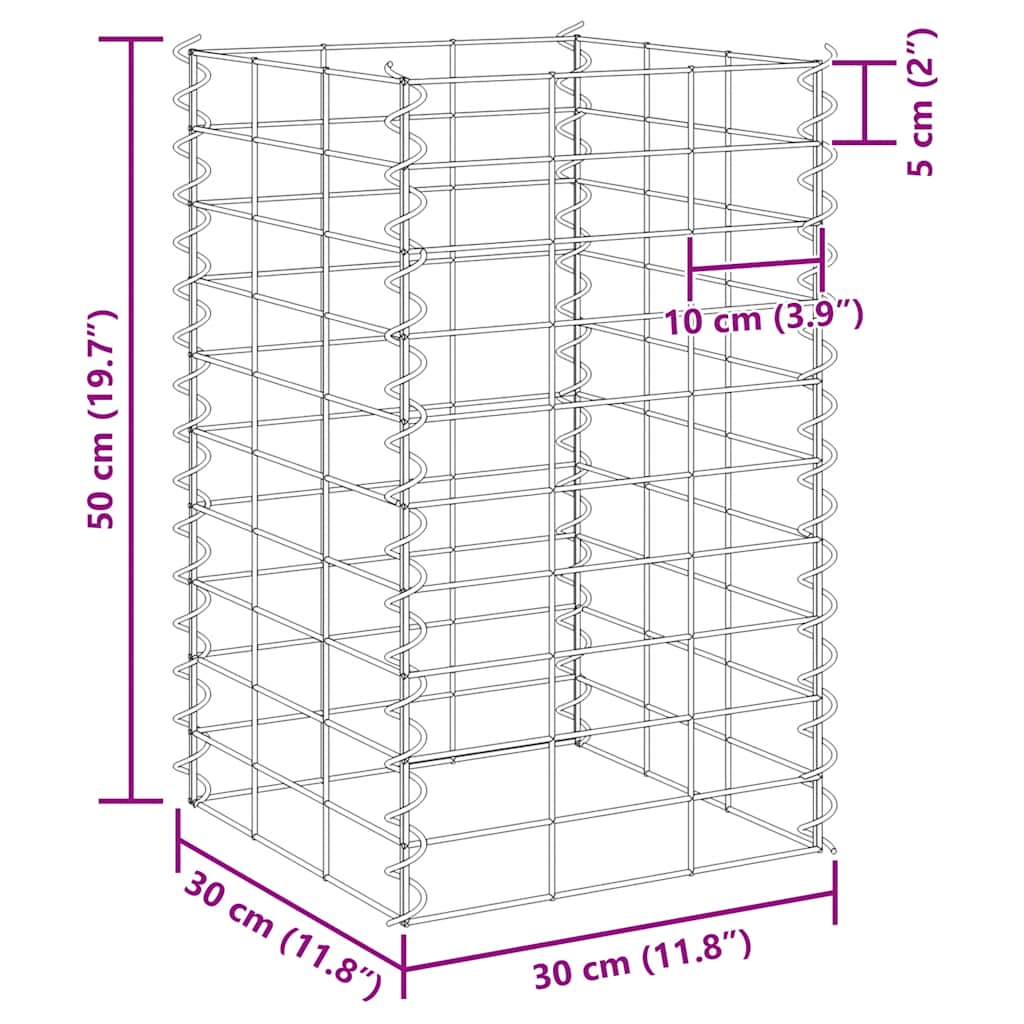 Fioriere Rialzate Gabbione 4 pz 30x30x50/100/150/200 cm Ferro