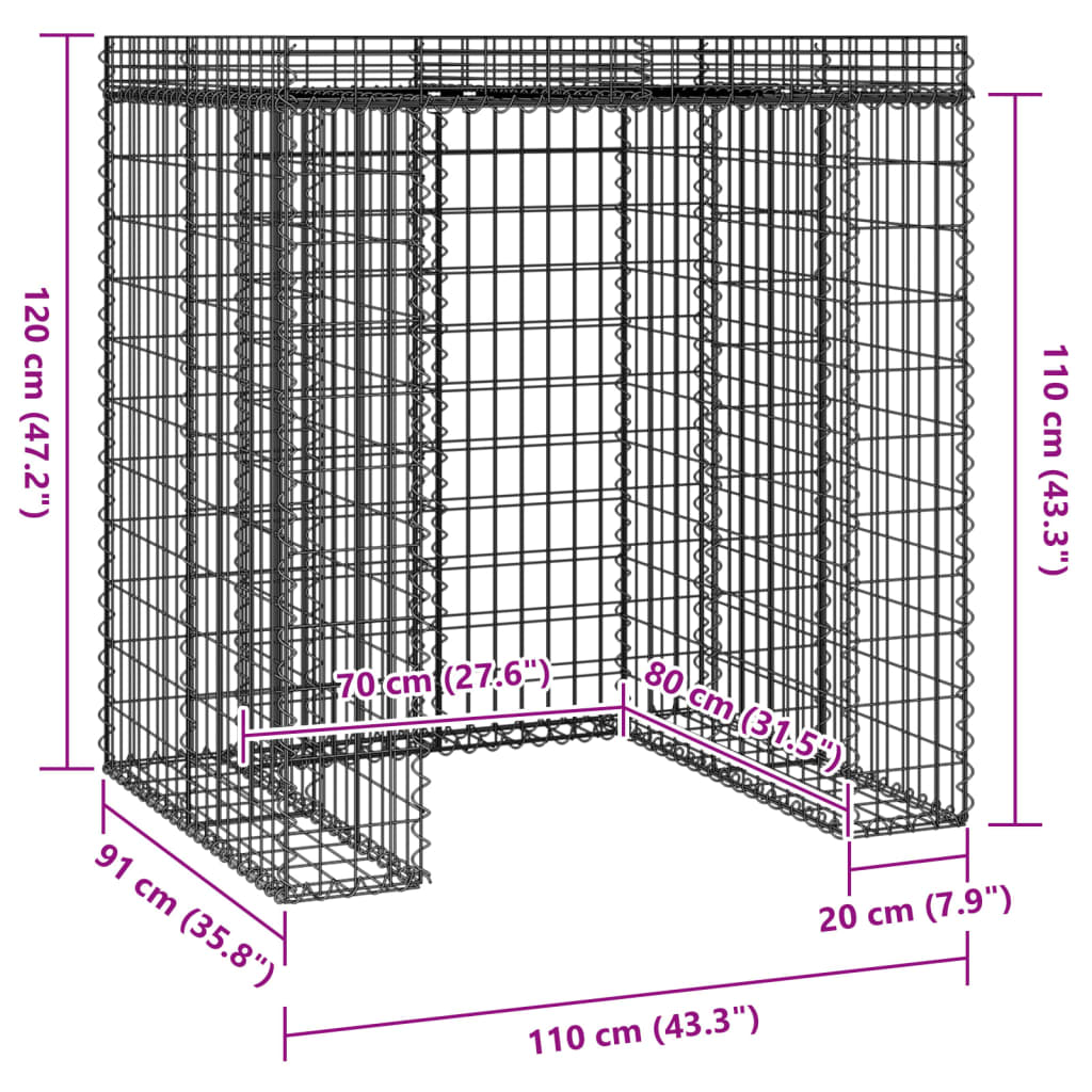 Parete Gabbioni Bidone Spazzatura 110x91x120 cm Ferro Zincato | homemem39