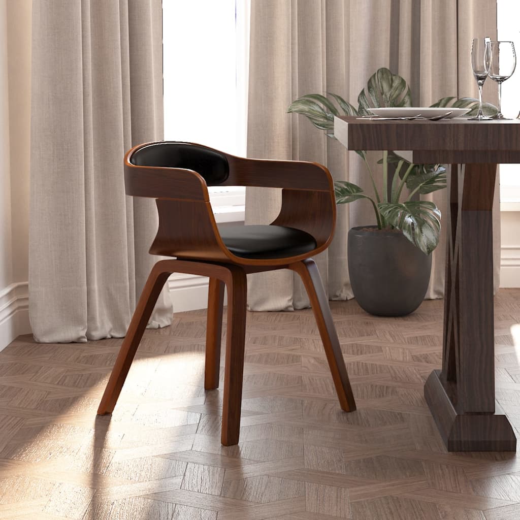 Sedia da Pranzo Nera in Legno Curvato e Similpelle | homemem39