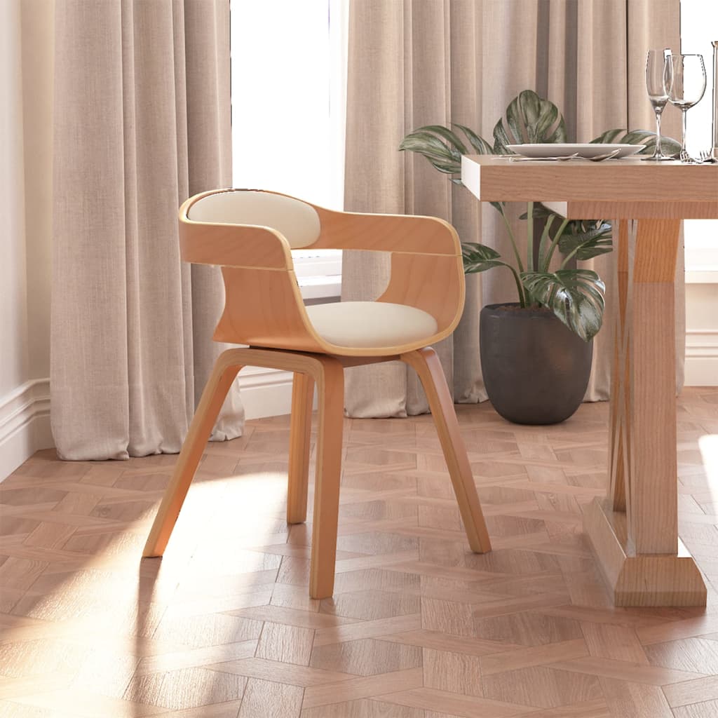 Sedia da Pranzo Crema in Legno Curvato e Similpelle | homemem39
