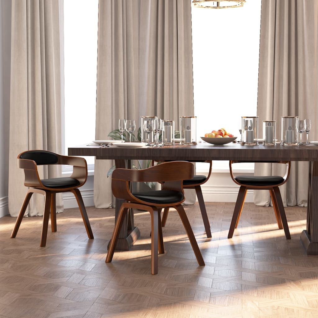 Sedie da Pranzo 4 pz Nere in Legno Curvato e Similpelle | homemem39