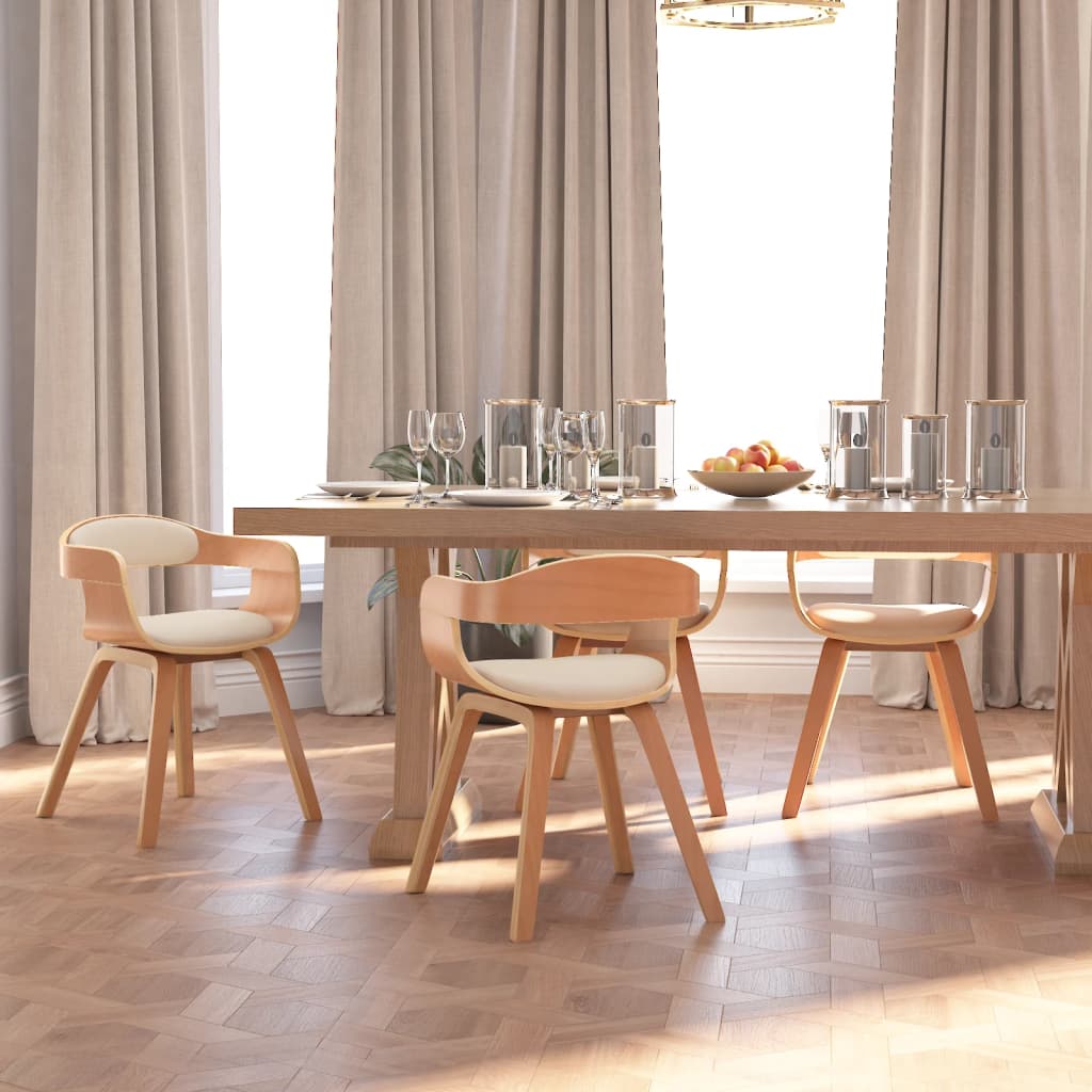 Sedie da Pranzo 4 pz Crema in Legno Curvato e Similpelle | homemem39