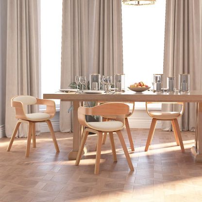 Sedie da Pranzo 4 pz Crema in Legno Curvato e Similpelle | homemem39