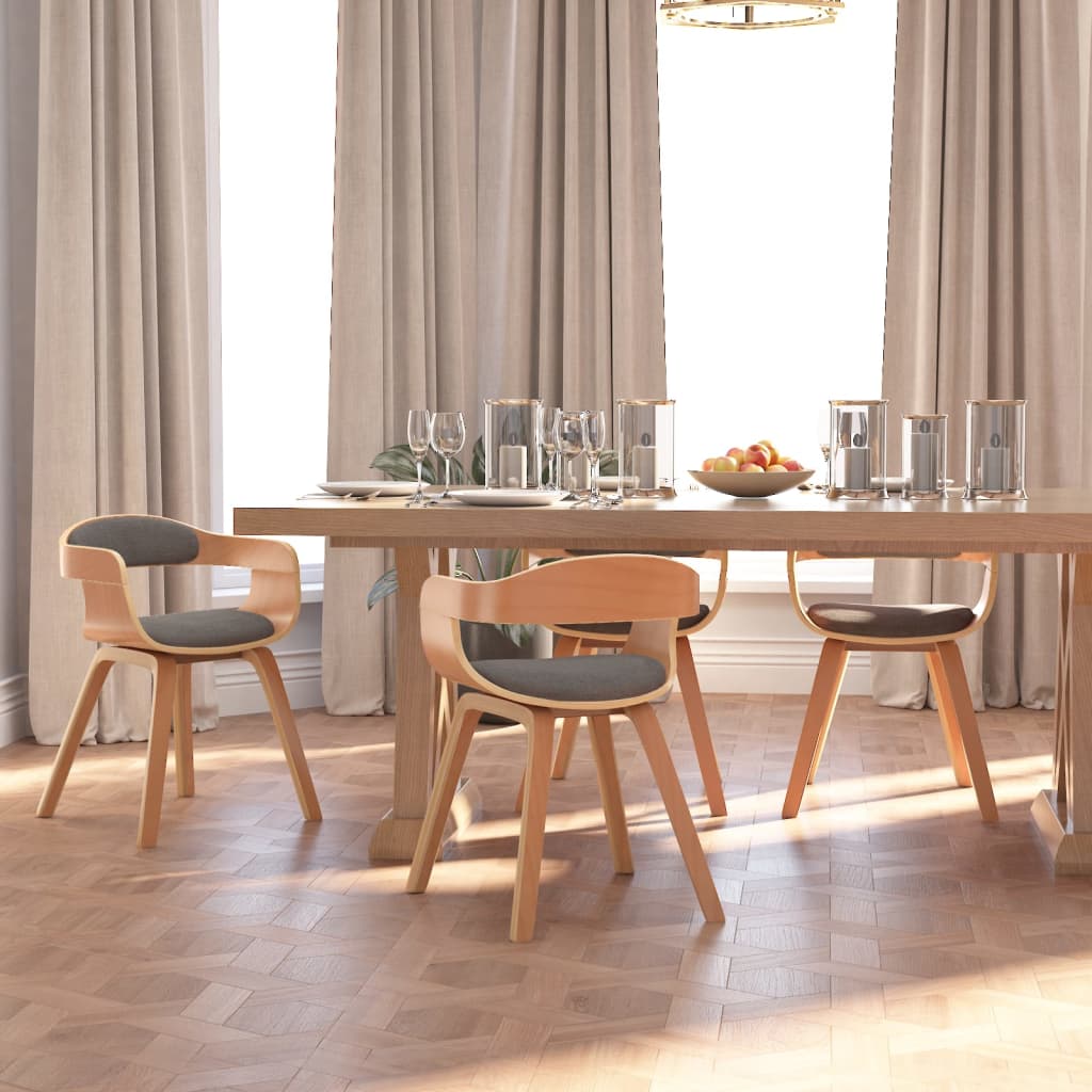 Sedie da Pranzo 4 pz Grigio Chiaro Legno Curvato e Tessuto | homemem39