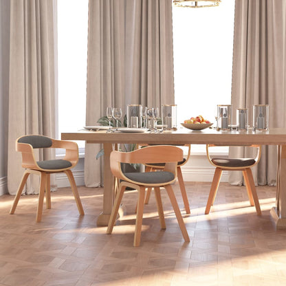 Sedie da Pranzo 4 pz Grigio Chiaro Legno Curvato e Tessuto | homemem39
