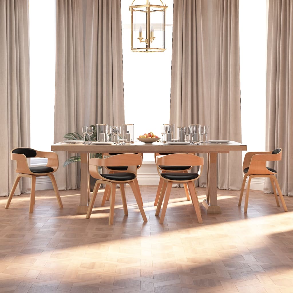 Sedie da Pranzo 6 pz Nere in Legno Curvato e Similpelle | homemem39