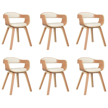 Sedie da Pranzo 6 pz Crema in Legno Curvato e Similpelle | homemem39