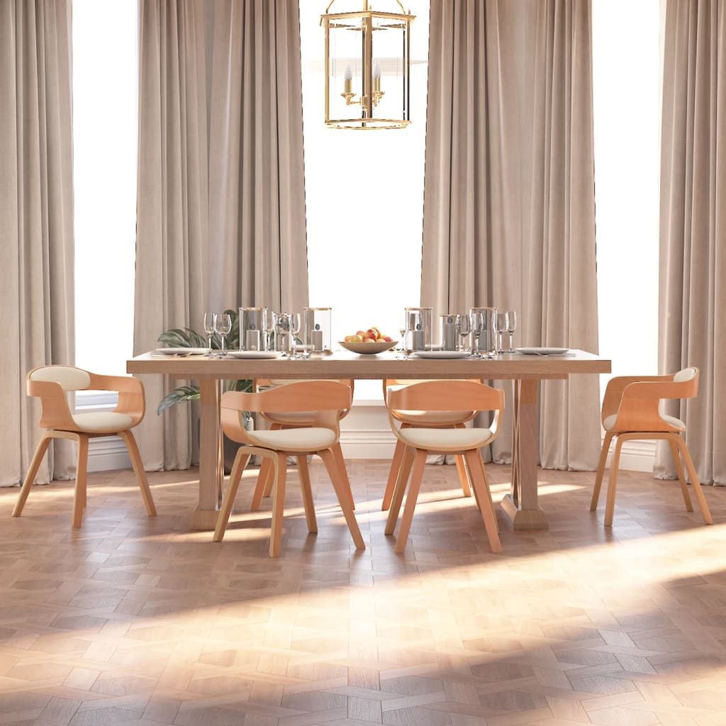 Sedie da Pranzo 6 pz Crema in Legno Curvato e Similpelle | homemem39