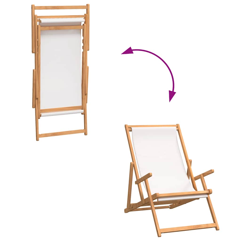 Sdraio Pieghevole da Spiaggia in Legno Massello di Teak Crema - homemem39