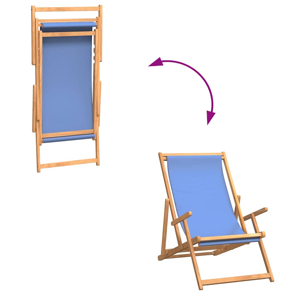 Sdraio Pieghevole da Spiaggia in Legno Massello di Teak Blu - homemem39