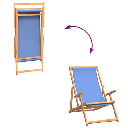 Sdraio Pieghevole da Spiaggia in Legno Massello di Teak Blu - homemem39