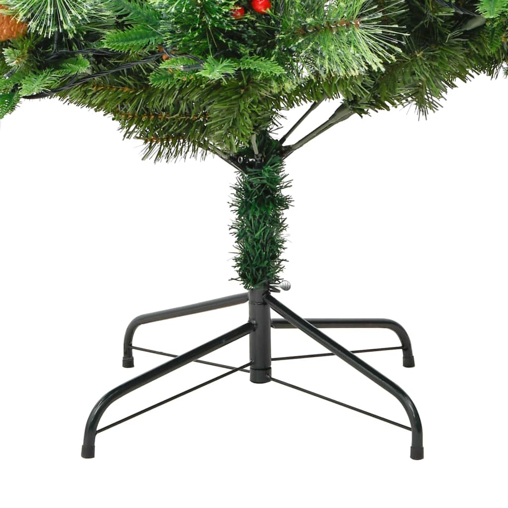 Albero di Natale Preilluminato con Pigne Verde 195 cm PVC e PE