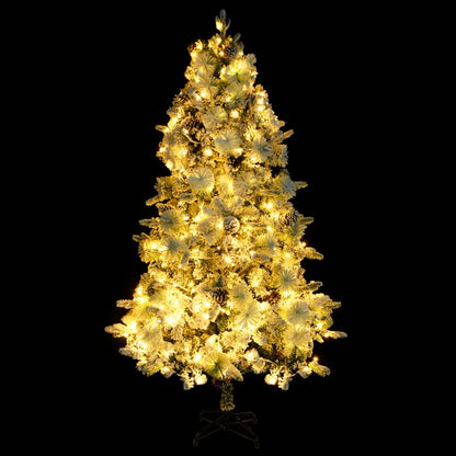 Albero di Natale Innevato Preilluminato Pigne 195cm in PVC e PE