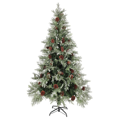 Albero di Natale con Luci e Pigne Verde e Bianco 195cm PVC e PE