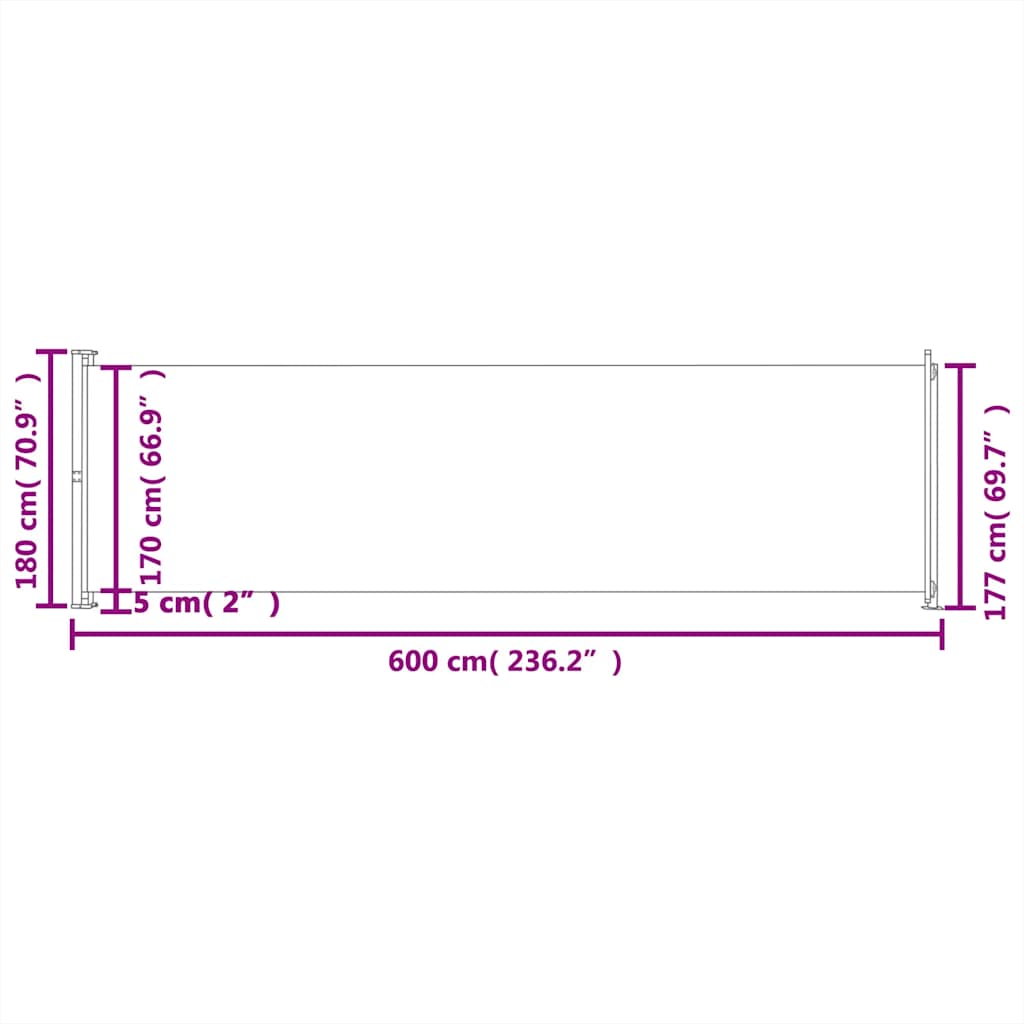 Tenda da Sole Laterale Retrattile per Patio 180x600 cm Nera - homemem39