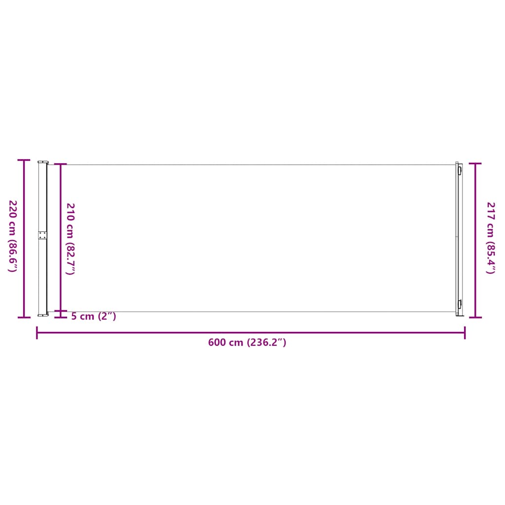 Retractable Side Awning for Patio 220x600 cm Black