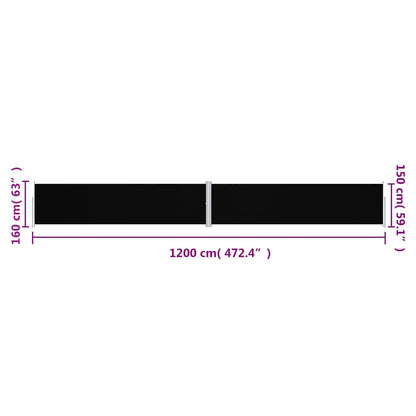 Tenda da Sole Laterale Retrattile Nera 160x1200 cm | homemem39