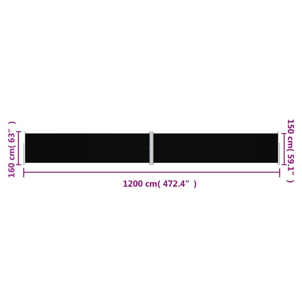 Tenda da Sole Laterale Retrattile Nera 160x1200 cm - homemem39