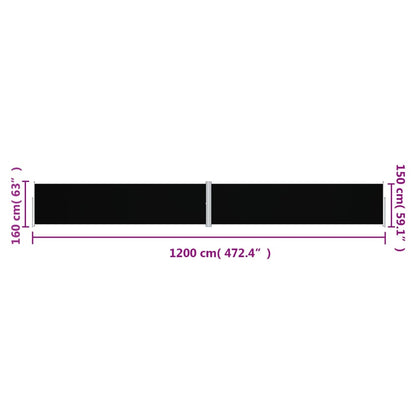 Tenda da Sole Laterale Retrattile Nera 160x1200 cm - homemem39