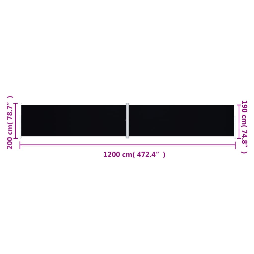 Tenda da Sole Laterale Retrattile Nera 200x1200 cm - homemem39