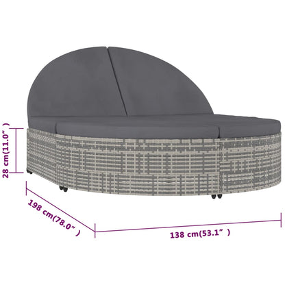 Lettino Prendisole a 2 Posti con Cuscini in Polyrattan Grigio - homemem39