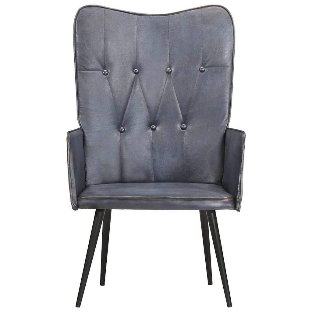 Poltrona Wingback Grigia in Vera Pelle