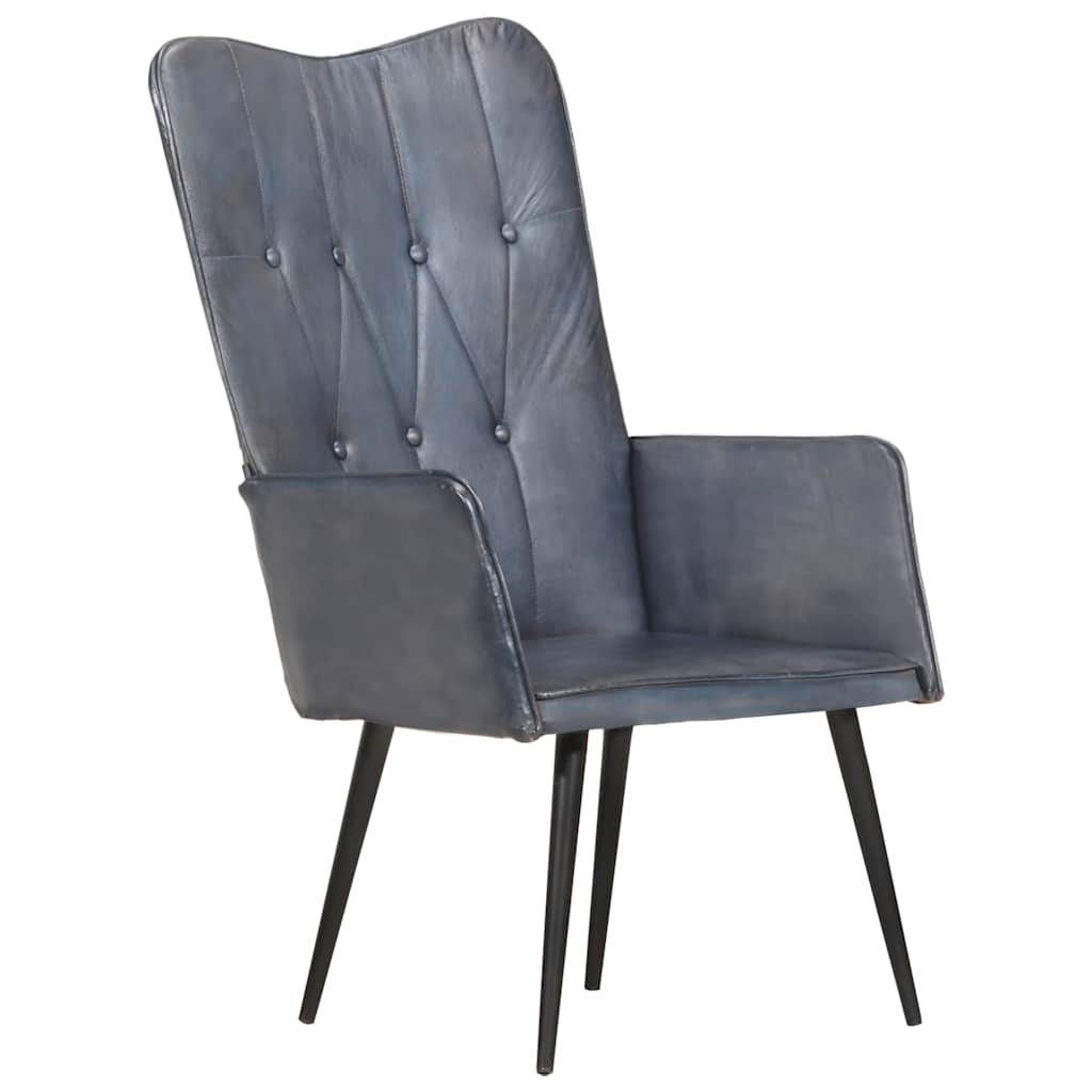 Poltrona Wingback Grigia in Vera Pelle