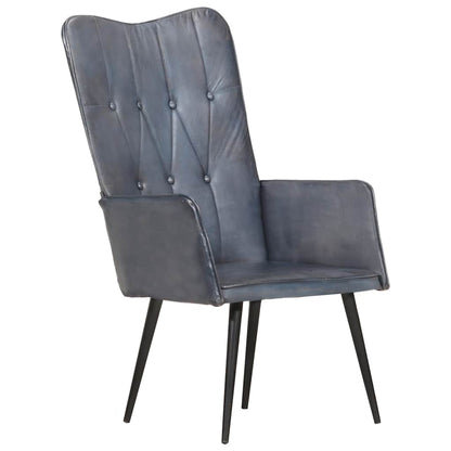 Poltrona Wingback Grigia in Vera Pelle