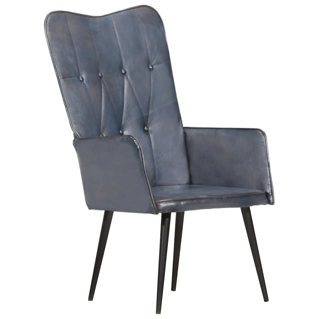 Poltrona Wingback Grigia in Vera Pelle