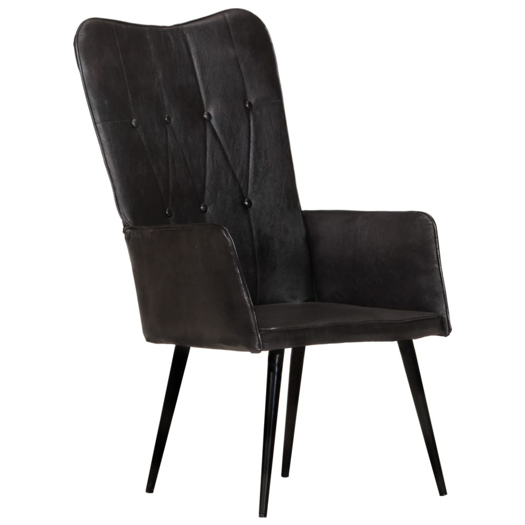 Poltrona Wingback Nera in Vera Pelle