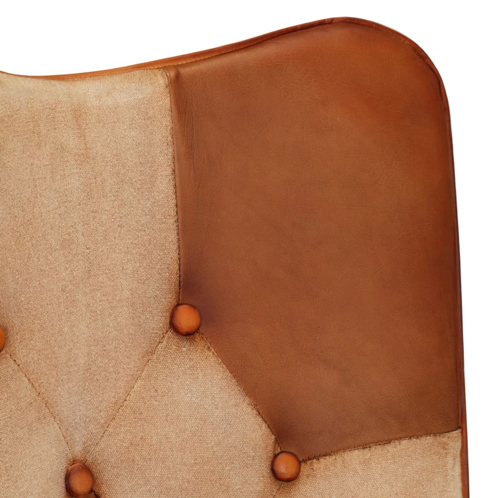 Poltrona Wingback Marrone e Bianca in Vera Pelle - homemem39