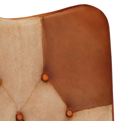 Poltrona Wingback Marrone e Bianca in Vera Pelle - homemem39