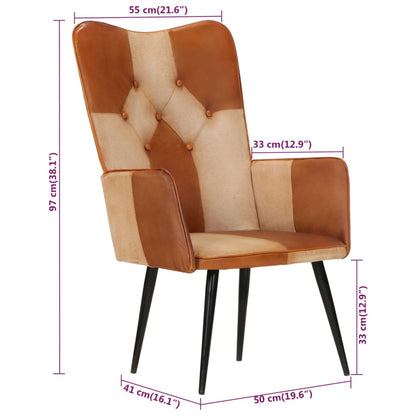 Poltrona Wingback Marrone e Bianca in Vera Pelle - homemem39