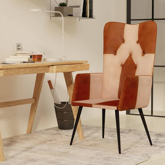 Poltrona Wingback Marrone e Bianca in Vera Pelle - homemem39