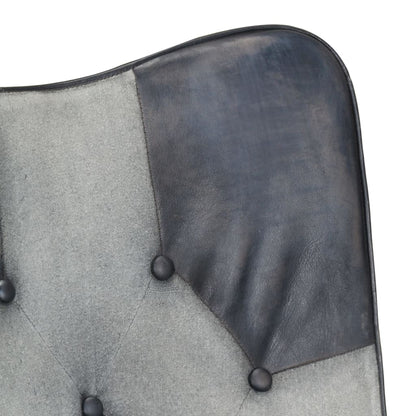 Poltrona Wingback Grigia in Vera Pelle - homemem39