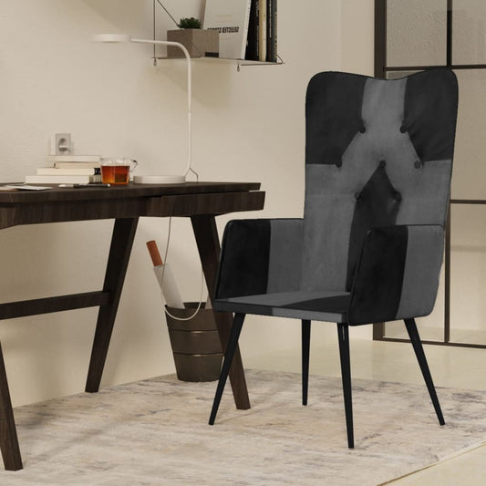 Poltrona Wingback Nera e Grigia in Vera Pelle - homemem39