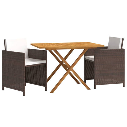 Set da Pranzo per Giardino 3 pz con Cuscini Marrone | homemem39