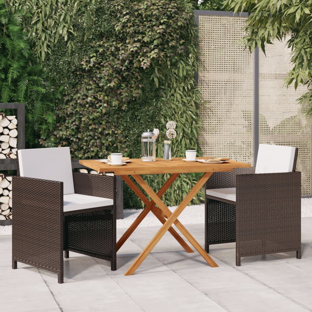 Set da Pranzo per Giardino 3 pz con Cuscini Marrone | homemem39