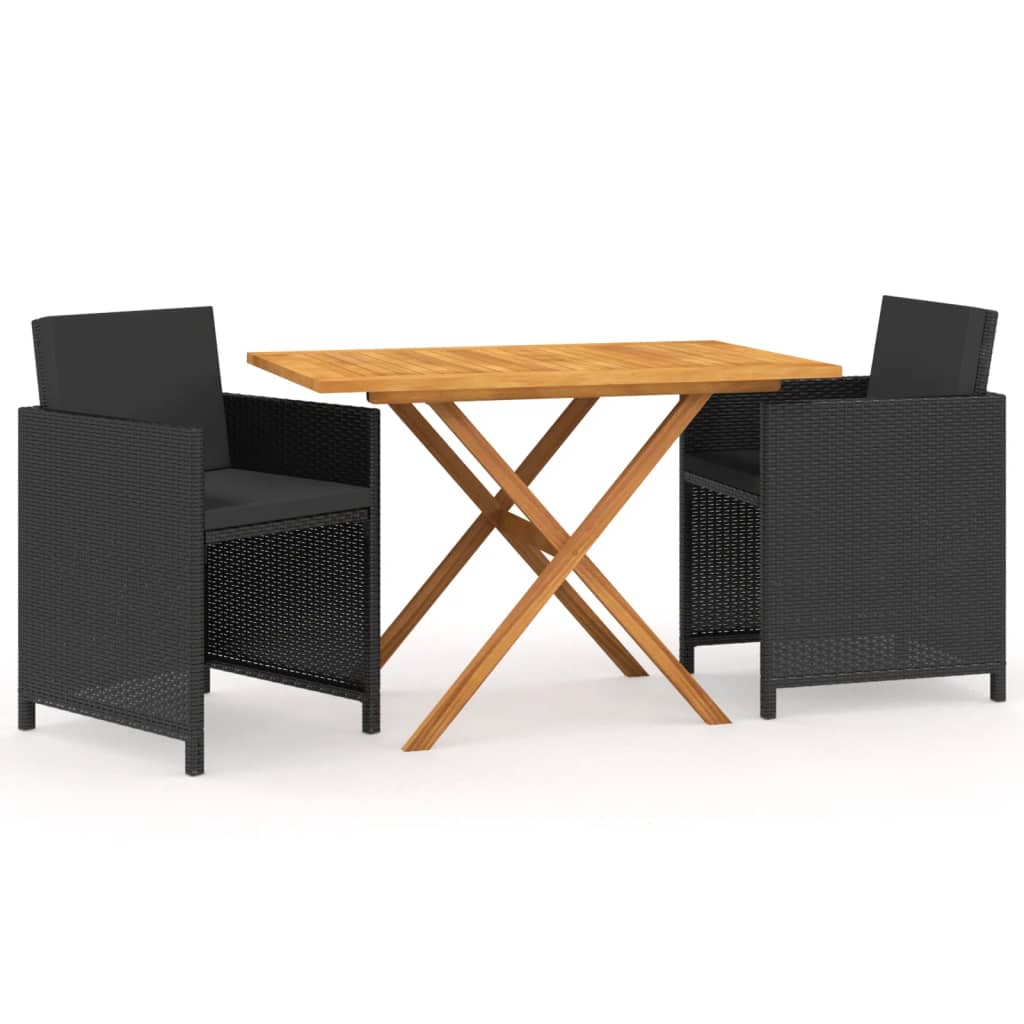 Set da Pranzo da Giardino 3 pz con Cuscini Nero | homemem39