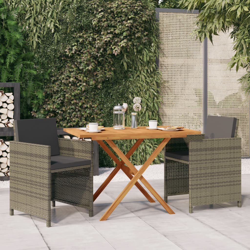 Set da Pranzo per Giardino 3 pz con Cuscini Grigio | homemem39