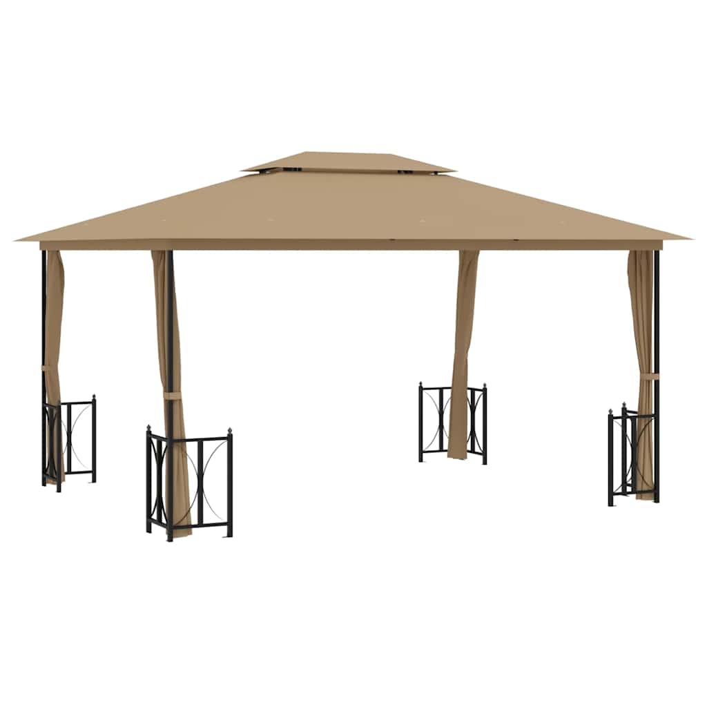 Gazebo con Teli Laterali e Doppio Tetto 3x4 m Tortora - homemem39