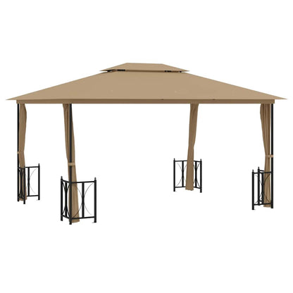 Gazebo con Teli Laterali e Doppio Tetto 3x4 m Tortora - homemem39
