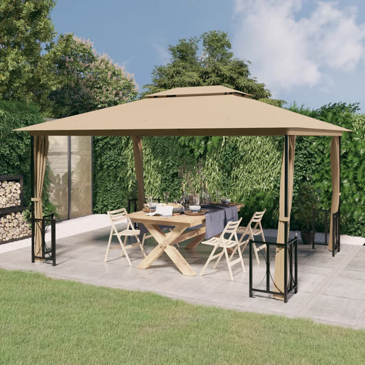 Gazebo con Teli Laterali e Doppio Tetto 3x4 m Tortora - homemem39