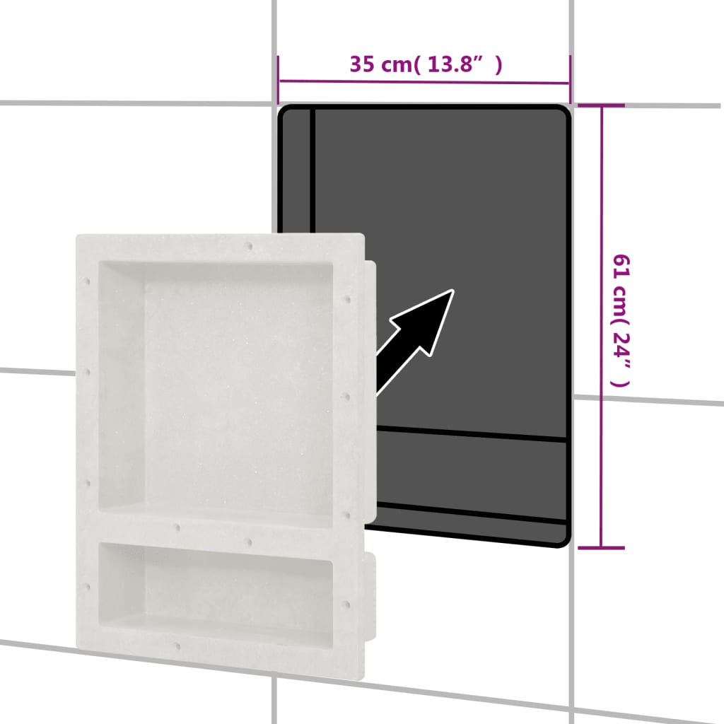 Nicchia da Doccia con 2 Scomparti Bianco Opaco 41x51x10 cm | homemem39