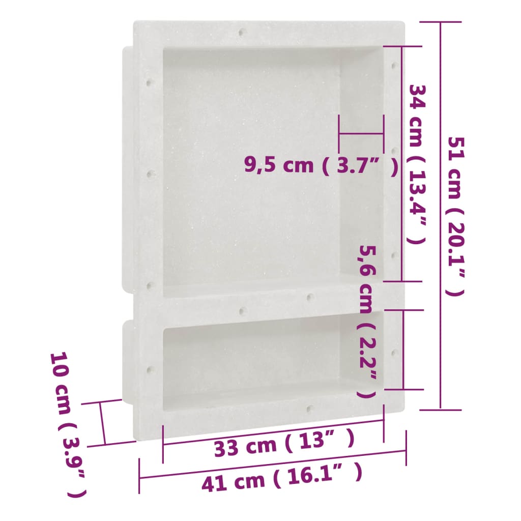 Nicchia da Doccia con 2 Scomparti Bianco Opaco 41x51x10 cm | homemem39