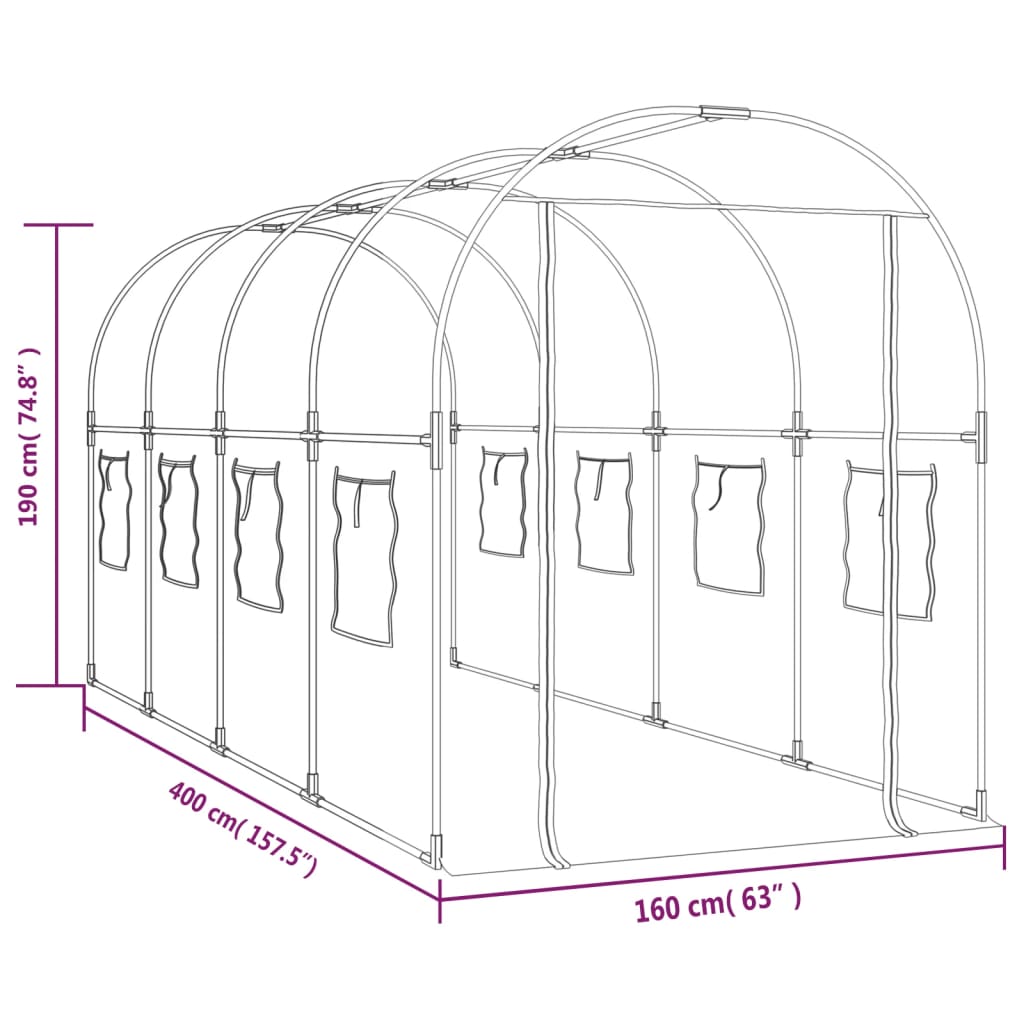 Serra Trasparente 160x400x190 cm PVC Acciaio Verniciato Polvere - homemem39
