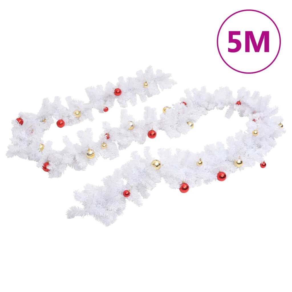 Ghirlanda di Natale Decorata con Palline Bianca 5 m | homemem39